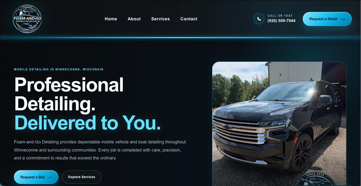Foam and Go Detailing website design project